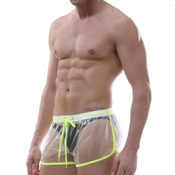 Calzoncillos hombres traje de baño pantalones cortos de playa transparente hombre sexy secado rápido tablero impermeable trajes de baño nadar boxeadores troncos