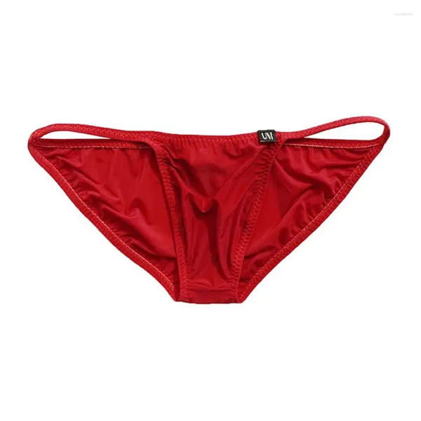 Slips translucides pour hommes, slip tanga, couleur rouge, confortable, doux, taille basse, sous-vêtements Sexy avec poche, culotte de sueur respirante