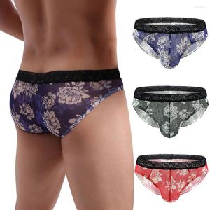 Caleçons Hommes Slips Transparents Homme Fleur Imprimer Respirant Sexy Gay Sous-Vêtements Lingerie