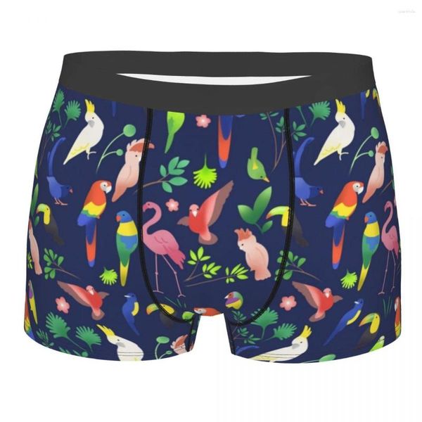 Caleçon Hommes Tropical Calopsitte Motif Sous-Vêtements Mignon Perroquets Animal Humour Boxer Briefs Shorts Culotte Mâle Doux S-XXL