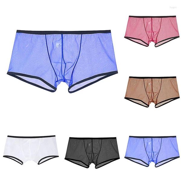 Men de sous-pants Men Ultra-Thin Boxer Briefs Shorts U Convex Pouche sous-vêtements Mesh Mesh Low Rise Transparent Qucik-Dry