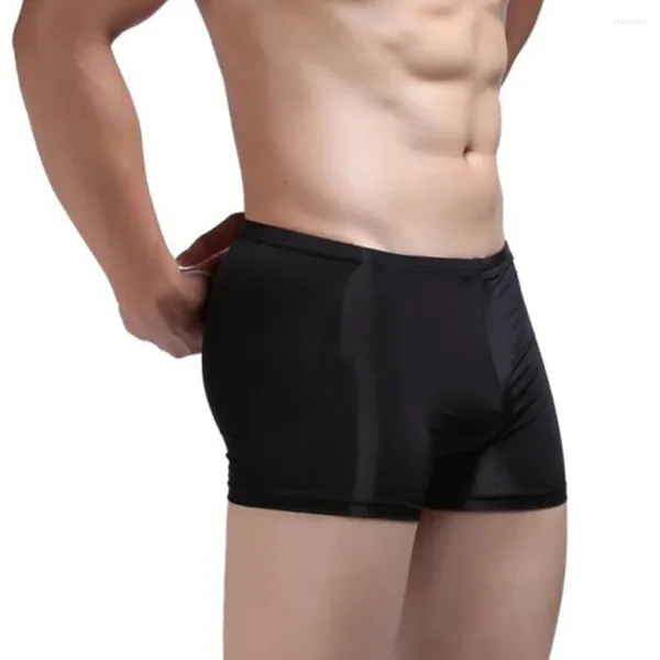 Sous-vêtements hommes Ultra mince glace soie Perspective Boxer slips solide élastique culotte respirant sous-vêtement confortable maillots de bain