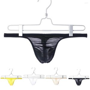 Slip hommes Ultra-mince t-back Sexy maille transparente sous-vêtement lisse soie glacée confortable respirant séchage rapide doux Bikini tongs