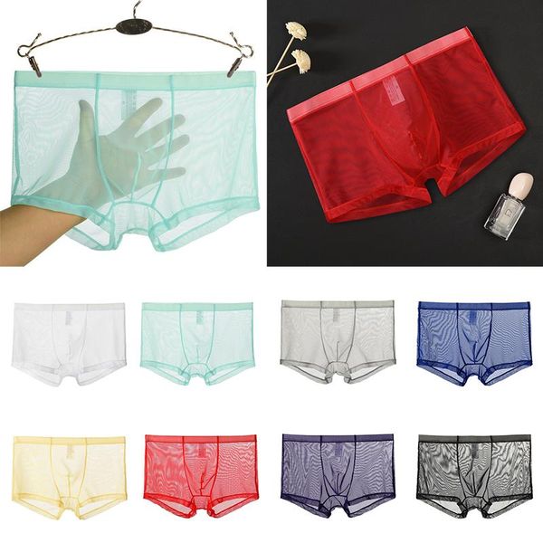 Men de sous-pants Men Ultra-Thin Transparent sous-vêtements Pantalons courts Boxershorts Mesh respirant Homme Sexy Pague sans couture Boxer Shortsu