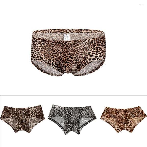 Calzoncillos para hombre, ropa interior, calzoncillos tipo bóxer, bañadores, bragas de cintura baja, estampado de leopardo que acentúa los pantalones cortos a la moda