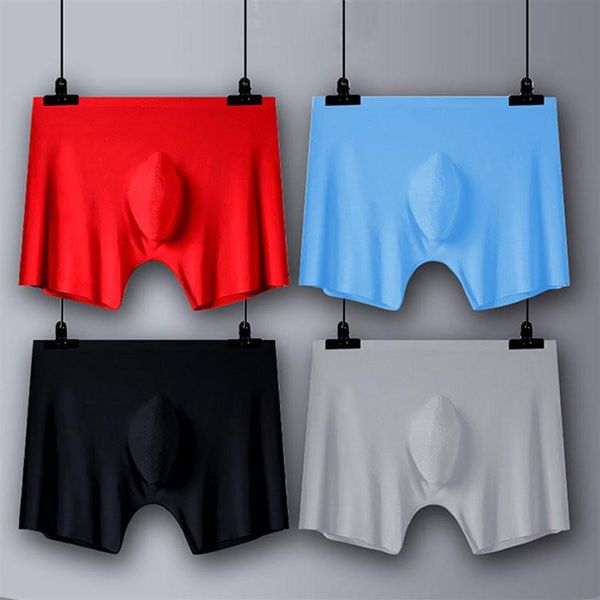 Calzoncillos hombres ropa interior boxer shorts para hombre seda de hielo sin costuras u diseño convexo muy suave sexy masculino cueca homme275h