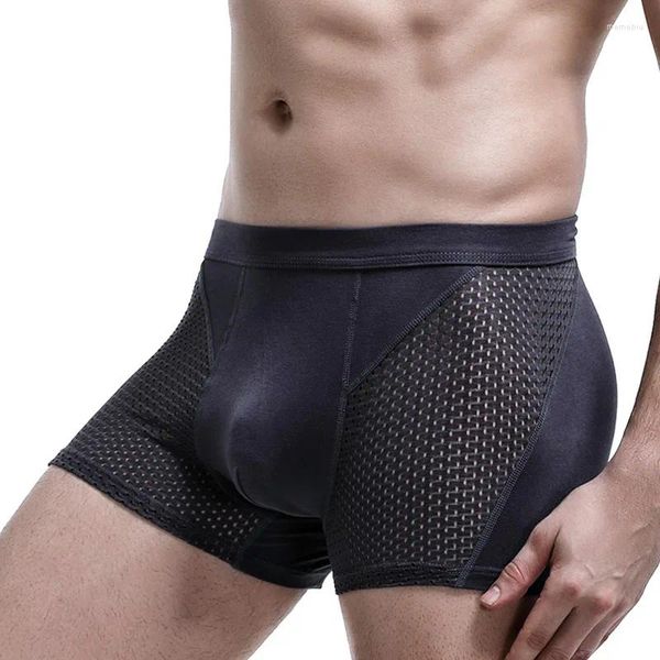 Calzoncillos para Hombre, ropa interior, Boxers, pantalones cortos para Hombre, bragas de seda de hielo sólidas, transpirables, Modal, bolsa convexa en U, Cueca Calzoncillo L-4XL