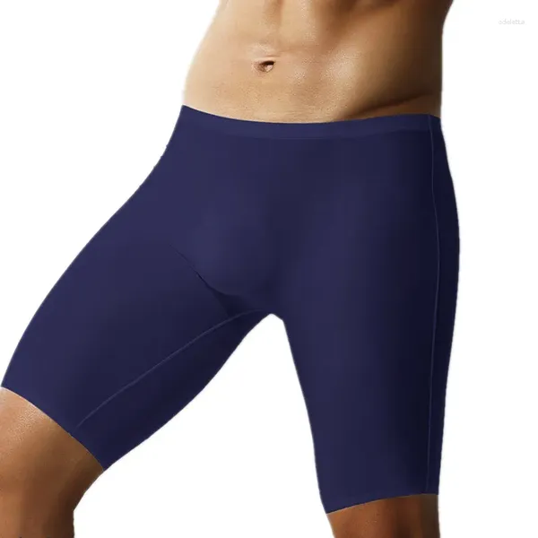 Calzoncillos para hombre, ropa interior, Boxers, pantalones cortos, bragas sin costuras para hombre, seda de hielo sólida, bolsa 3D, pierna larga, Cueca Calzoncillo de talla grande L-6XL