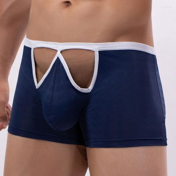 Calzoncillos para hombre, ropa interior, Boxers, pantalones cortos, Sexy, bolsa para pene, calzoncillos para hombre, bragas, calzoncillos de malla deslizantes, calzoncillos Gay calados, suspensorio