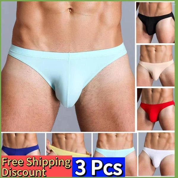 Sous-vêtements hommes sous-vêtements slips Gay Sexy glace soie Ultra mince Transparent homme respirant soyeux u-convexe poche string