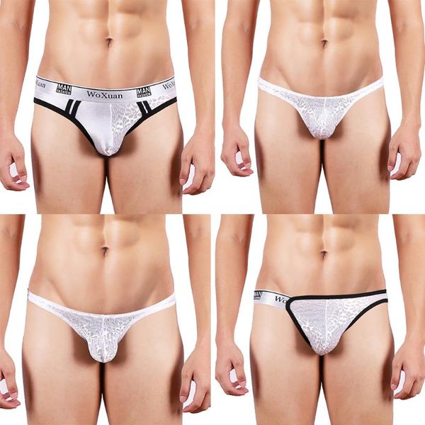 Calzoncillos Hombres Ropa interior Calzoncillos Tangas Suspensorio Patrón de encaje Slip Homme Bragas Cuecas String Ropa Interior Hombre Bikini Tanga