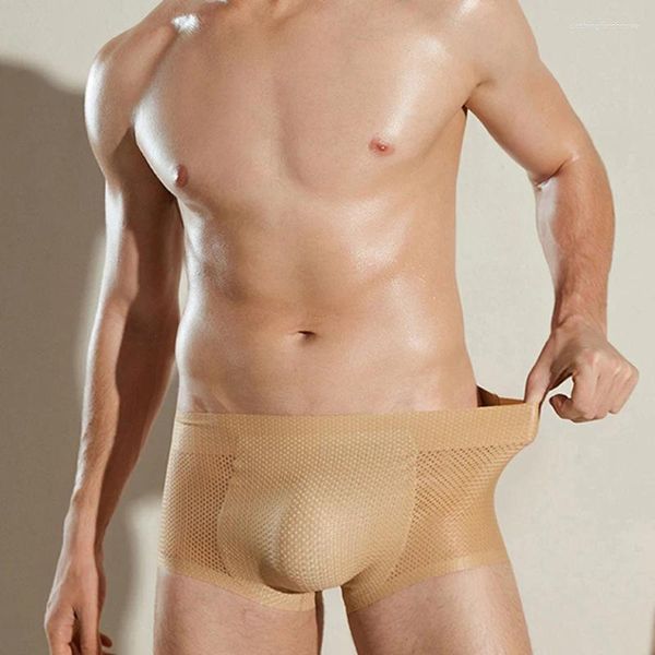 Calzoncillos para hombre, ropa interior, levantador de glúteos, Boxer acolchado con esponja, pantalones cortos, Cuecas, malla sin costuras, transpirable, Push Up, bragas Gay, bañadores