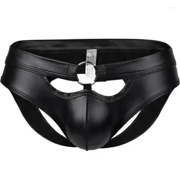 Sous-vêtements hommes sous-vêtements Jockstrap PU cuir Oepn BuThongs G-strings Tanga Hombre Gay Sexy érotique pénis pochette String Homme anneau culotte