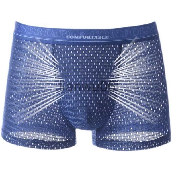 Slip Hommes Sous-Vêtements Mesh Boxers Shorts Culotte En Soie Glacée Homme Tronc Solide Poche Respirante Slip Homme Ropa Intérieur Homme Plus La Taille J230713