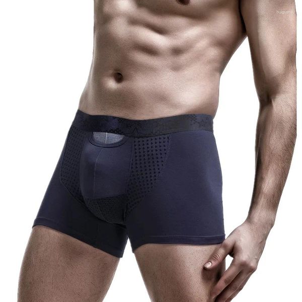 Calzoncillos ropa interior para hombre Boxers de Modal pantalones cortos Push Up bragas hombre bolsa de separación de seda de hielo magnética Cueca Masculina L-3XL