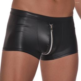 Onderbroek Mannen Ondergoed Sexy Lingerie Mannelijke Boxershorts Met Rits Naadloze Slip Pu Leer Gay Casual Hoge Kwaliteit Heren Gift