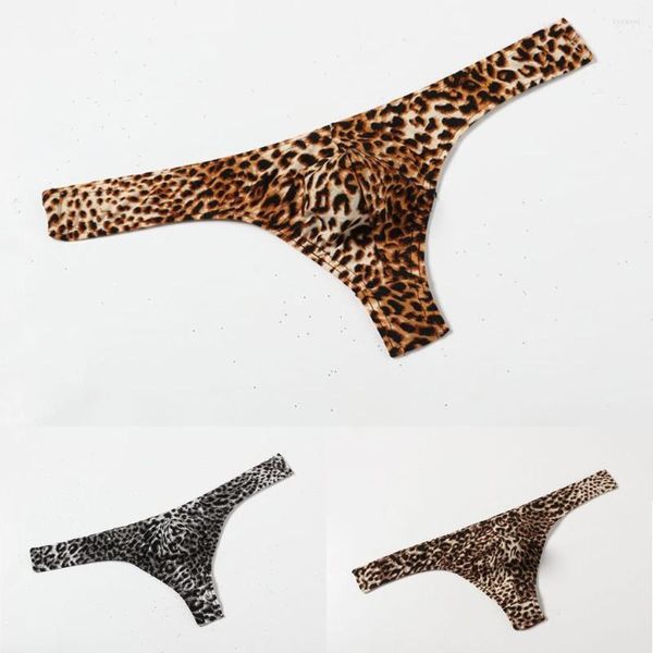 Calzoncillos hombres ropa interior tanga leopardo cintura baja bulto bolsa atractivo sexy transpirable espalda tanga calzoncillos lencería moda masculina