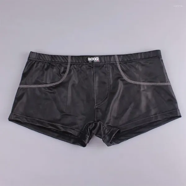 Sous-vêtements hommes Wetlook culotte huile brillant taille basse short lisse sous-vêtements Faux cuir Boxer slips hanche ascenseur troncs Lingerie