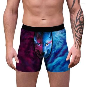 Calzoncillos hombres lobo impresión transpirable cómodo boxeador calzoncillos ropa interior pantalones cortos brasileños bragas adulto en