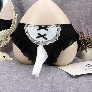 Slips Hommes Bowknot Slips À Volants Crossdresser Maid Cosplay Sissy Pouch Culotte Gay Club Sous-Vêtements Taille Basse Érotique Sexy