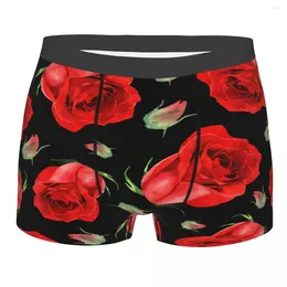 Onderbroek Heren Boxer Sexy Ondergoed Rode Roos Bloemen Mannelijke Slipje Zakje Korte Broek