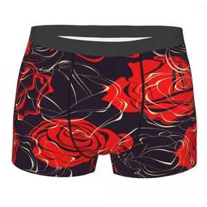 Calzoncillos Boxer para hombre Ropa interior sexy Calzoncillos largos suaves Rosas rojas sobre fondo oscuro Bragas masculinas