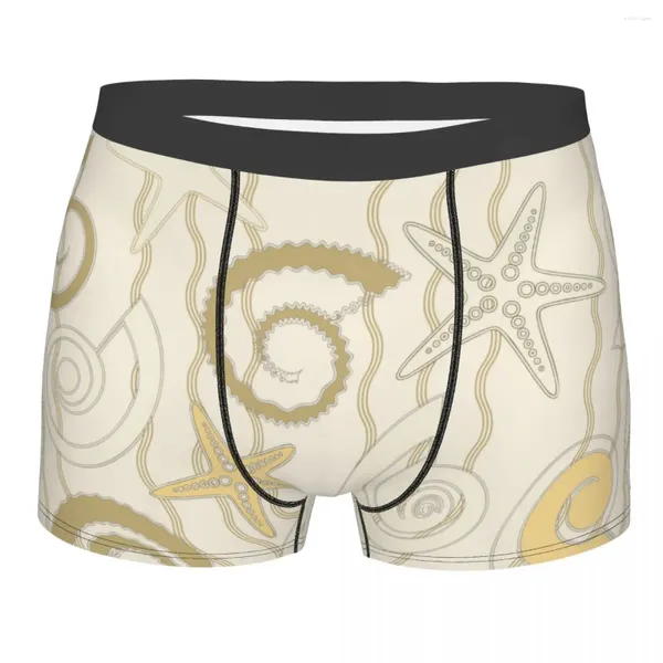 Calzoncillos Boxer para hombre Ropa interior sexy Boxershorts largos suaves Conchas amarillas y estrellas Bragas masculinas