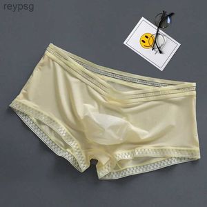 Onderbroeken Heren Boxers Slipje Ijs Zijde Ondergoed Zomer Cool Boxer Ademend 3d Zakje Arrow Shorts Mode Transparant Mannelijke YQ240214