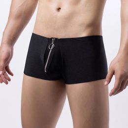 Slips Hommes Boxershorts Sexy Zipper U-Convexe Sous-Vêtements Couleur Unie Taille Basse Boxers Extensibles Mankini Culotte De Plage Pantys Respirants