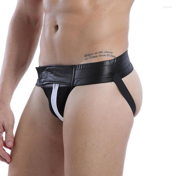 Slips hommes slips sous-vêtements Faux cuir Sexy jockstraps avant fermeture éclair ouvert BuLow Rise Homme Homme culottes Lingerie homme