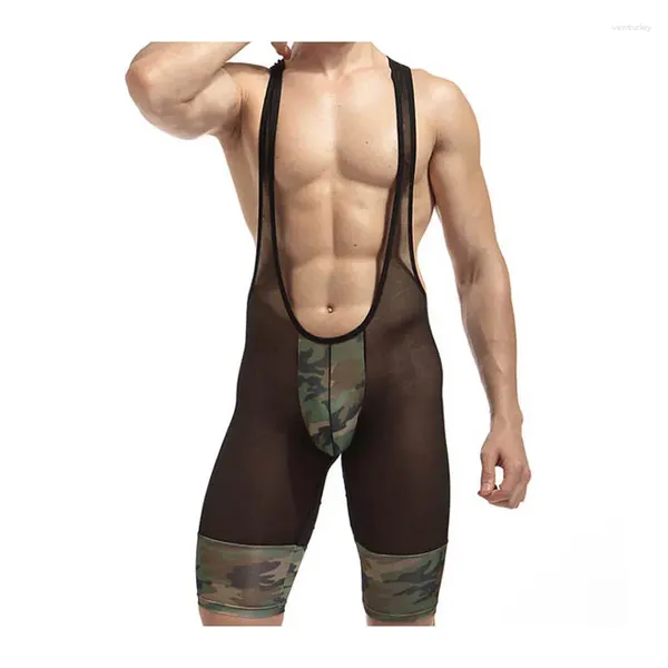 Sous-vêtements hommes Camouflage Patchwork sous-vêtements de haute qualité hommes body en nylon Ultra mince pure lutte Singlet