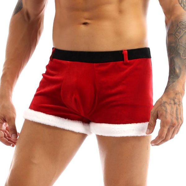 Calzoncillos Ropa interior de Navidad para hombre Ropa interior Traje de fiesta de carnaval Calzoncillos de terciopelo Calzoncillos Cintura elástica ancha Pantalones cortos con bolsa abultada