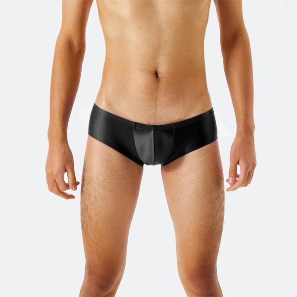 Sous-vêtements hommes entrejambe sans couture brillant soyeux haut en cuir body hommes grand bref costume occidental respirant slips sous-vêtements