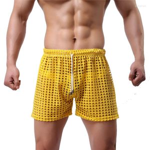 Onderbroek Heren Drawstring Fishnet ondergoed Hollow Out Uitzittere Mesh Boxers Shorts Broek Sleepwear 6 kleuren