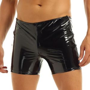 Slip Hommes Érotique En Cuir Pantalon Court Pour Le Sexe Porno Latex Zipper À Côté Mâle Brevet Boxer Sexy Bas Underwear291y