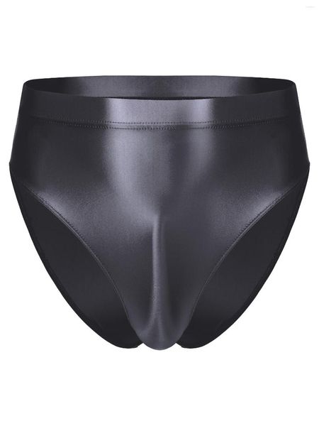 Caleçons hommes brillant taille haute culottes slips couleur unie poche de renflement sous-vêtements huile brillant Bikini bas maillot de bain maillots de bain