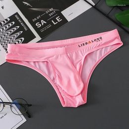 Sous-vêtements hommes glace soie grande poche sous-vêtements Bikini Hombre Lingerie homme culottes slips Ropa intérieur taille basse garçons doux