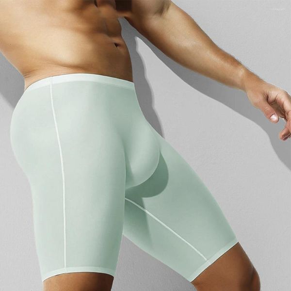 Sous-vêtements hommes glace soie sous-vêtements sans couture longue jambe Boxer lisse élastique slips tronc Sport Shorts sous-vêtements taille haute culotte