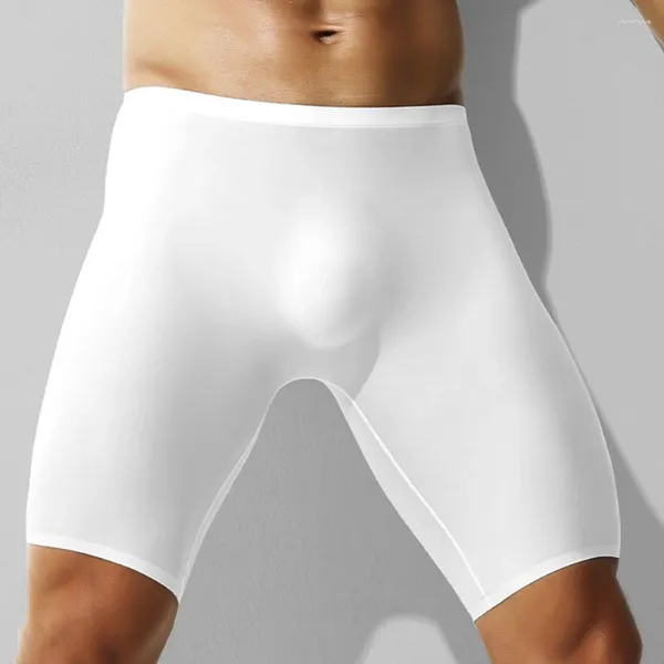 Calzoncillos para hombre Ropa interior de seda de hielo Calzoncillos tipo bóxer de pierna larga Tronco Pantalones cortos deportivos Transpirable Cómodo traje de baño Suave Fitness Bragas elásticas