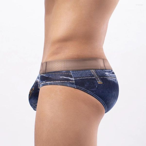 Sous-vêtements Hommes Jeans Sous-vêtements Bikinis Sexy 3D Short imprimé U Convex Pouch Slip String Haute Élastique Culotte Mâle Maigre Taille Basse Tronc