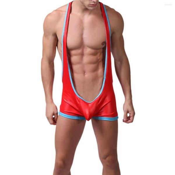 Sous-vêtements Hommes Combinaisons Pu Cuir Undershirts Sexy Wrestling Singlet Sous-vêtements Débardeurs Stretch Collants Petits Bodys Undershirt