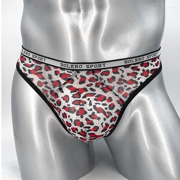 Calzoncillos para hombre Tanga de leopardo Bikini T-Back Pantalones Sissy Gay Ropa interior U Bolsa Calzoncillos de tiro bajo G-String Tangas elásticos A50Underpants