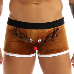 Onderbroek heren lingerie kerst eland boxer korte ondergoed ondergoed elastische tailleband pleuche shorts santa claus vakantiekostuum korte broek