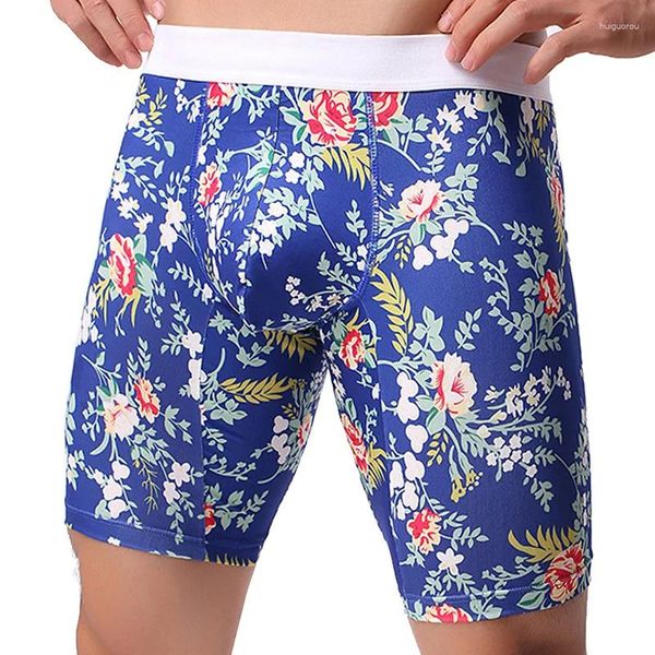 Sous-vêtements hommes longs boxeurs sous-vêtements respirant jambes en fibre de lait mâle boxershorts sexy u convexe pénis pochette slip homme culotte cuecas