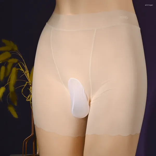 Calzoncillos para hombre Sin rastro Bragas Ropa interior transparente Aceite Calzoncillos boxeador brillante Entrepierna suave Ropa inferior delgada Jocky Boxershort Ver a través de lencería