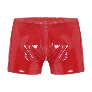 Onderbroek Heren Rood Zacht Ondergoed Kunstleer Rits Slipje Boxer Sexy Mannelijke Comfortabele Hoge Kwaliteit Mode Slips