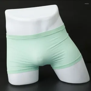 Sous-pants pour hommes boxers de soie glaciaire sans couture solide sexy u pochette souffle mâle sous-vêtements mâle mince cueca calzoncillos homme transparent