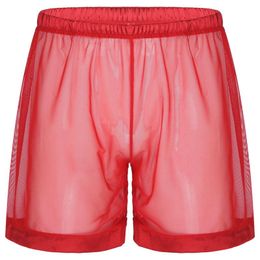 Caleçon Homme Transparent Mesh Loose Lounge Boxer Shorts Slip Transparent Sous-Vêtements Vêtements De Nuit Lingerie Maillot De Bain Party ClubwearUnd
