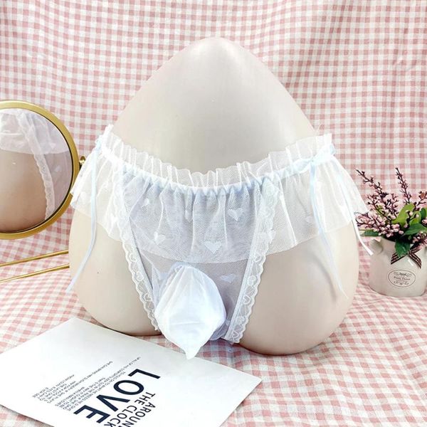 Calzoncillos Ropa interior transparente para hombre Calzoncillos de encaje sexy Bragas mariquitas Lencería erótica Gay Temptatio JJ Manga Peni Elástico Bragas masculinas