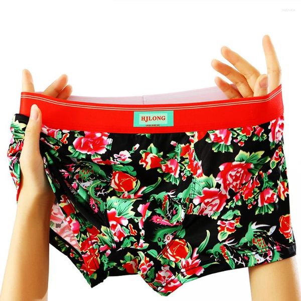 Sous-pants pour hommes, boxer sexy briefes floraux sous-vêtements imprimés de glace de glace en soie respirante shorts gonflants boxers Calzoncillo